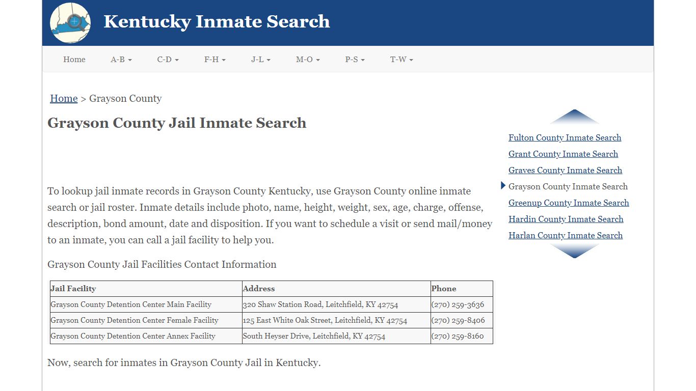 Grayson County KY Jail Inmate Search