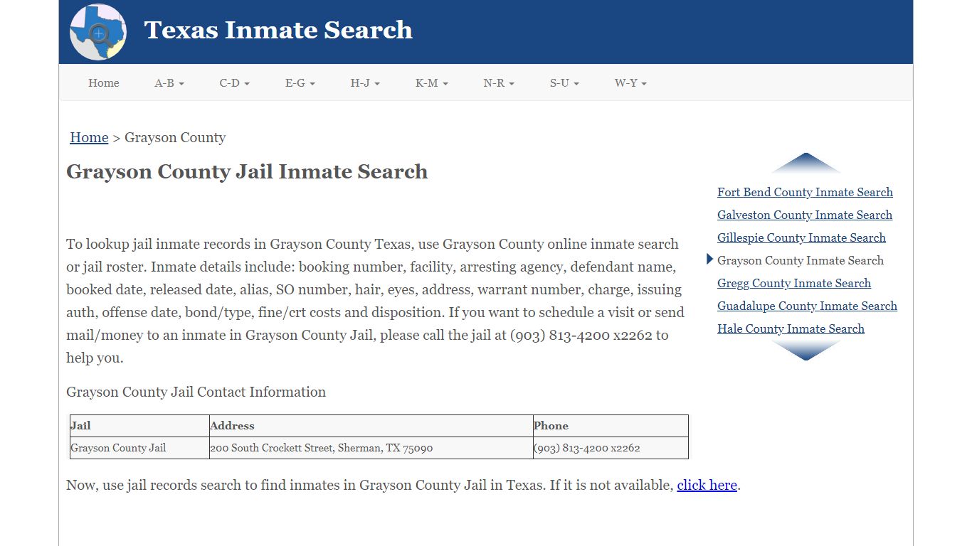 Grayson County TX Jail Inmate Search